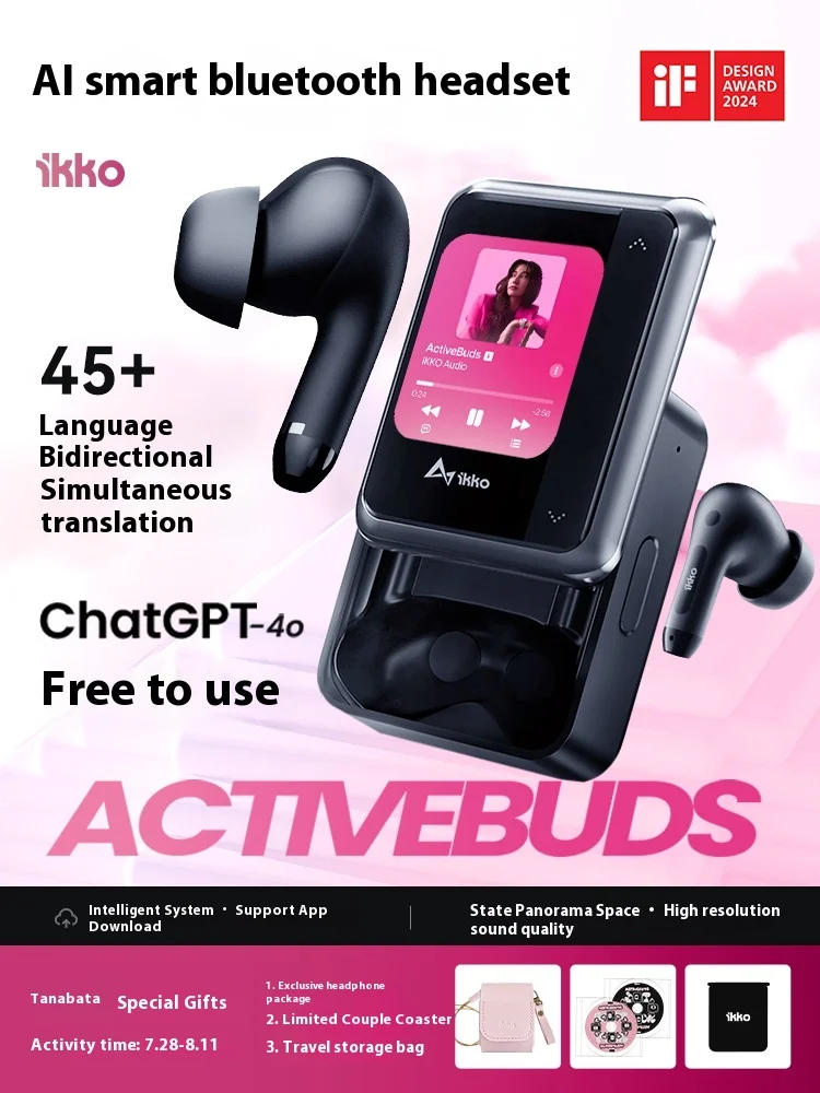 IKKO ActiveBuds Wireless Headphones Multi-Language Simultaneous Translation ChatGPT Noise Canceling AI Smart Bluetooth Headphone