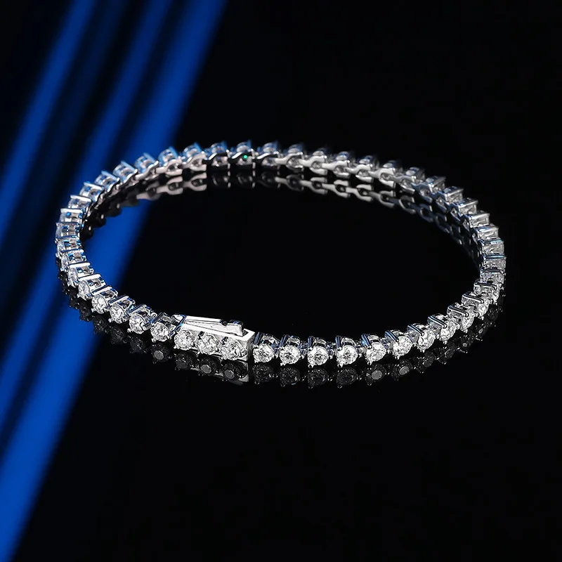2.5/3mm 3 Claw Full Moissanite Tennis Bracelet 925 Silver Plated 18k Gold for Women Man Wedding Sparkling Party Fine Jewelry