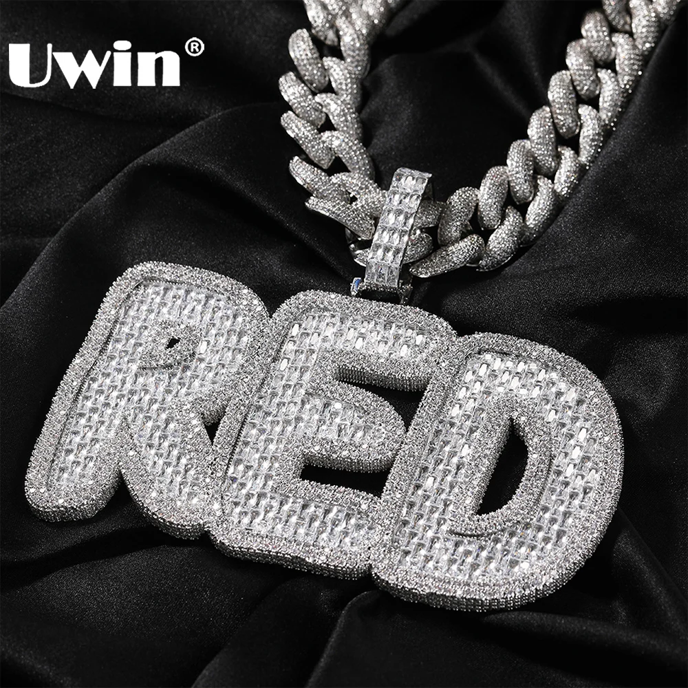 UWIN bagietecz nazwa własna wisiorek mężczyźni Hip-Hop naszyjnik Iced Out cyrkon spersonalizowany kolor srebrny łańcuch Charms luksusowa biżuteria