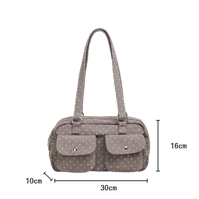 Schultertasche mit mehreren Taschen und Sternenmuster, gepunktet, für Damen, Canvas-Tragetasche, koreanische süße, niedliche, lässige Handtasche für Pendler und Reisen – Detail 1