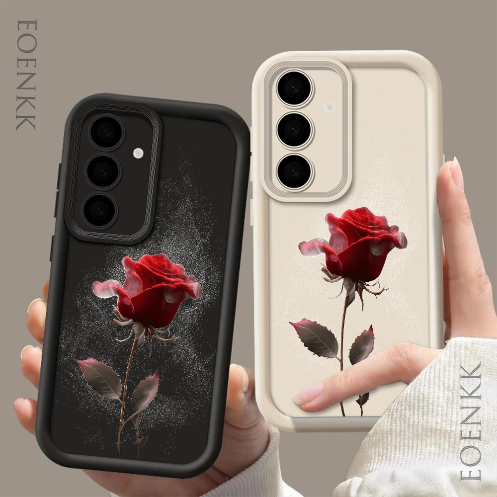 Simple Rose Case For Samsung Galaxy S25 S22 S21 S23 S20 S24 Ultra FE A35 15 A25 A55 Note 20 Plus 5G Silicone Phone Cases Cover