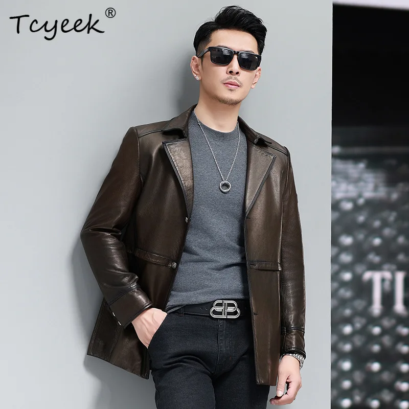 Tcyeek Real Leather Jacket Men Clothing Autumn Mens Coats Oil Wax 100% Sheepskin Motocycle Jackets Trendy 2026 Jaqueta De Couro