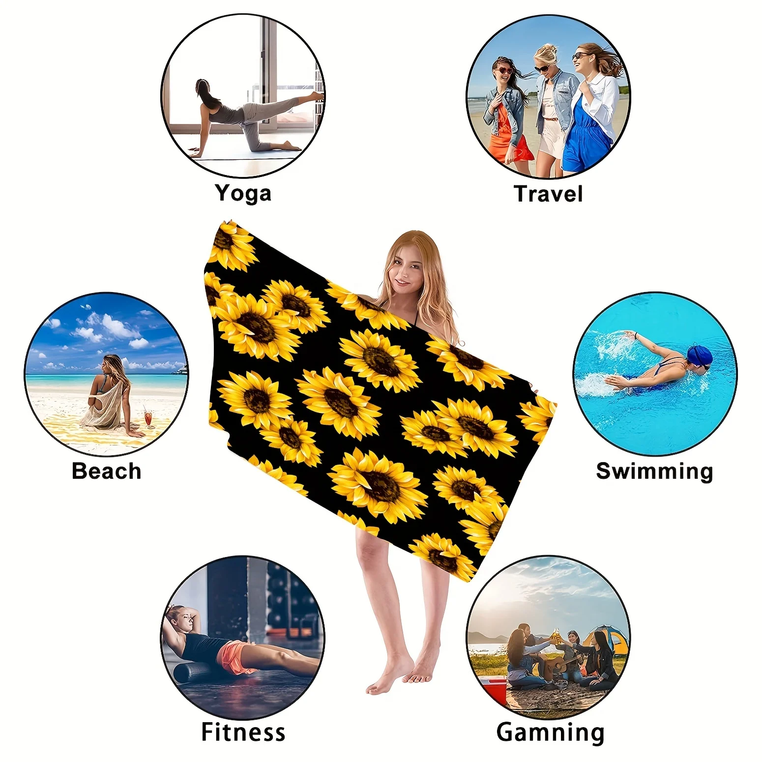 1pc Oversize Beach Towel Clearance Towels, Sunflower Decorative Pattern Sports Travel Pool Towel