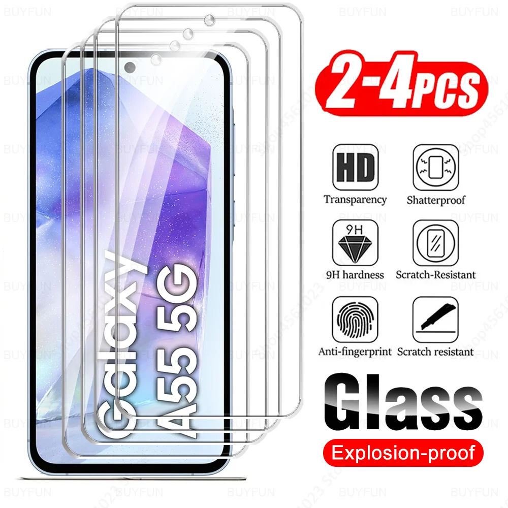 2/4PCS Della Copertura Della Protezione Dello Schermo In Vetro Per Samsung Galaxy A55 5G di Protezione In Vetro Temperato Samsang A54 A53 A52 A52s A51 4G HD pellicola