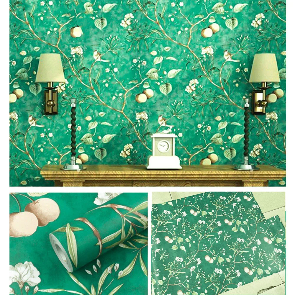 Vintage Floral Green Leaf Peel And Stick Retro European Style Self-adhesive Waterproof Wallpapers Living Room Bedroom Renovation