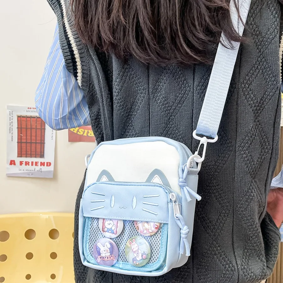 

Fashion Trend Texture Casual Transparent Bar Emblem tabag Shoulder Women's Bag Cute Embroidery Yankee Cat Crossbody Bags