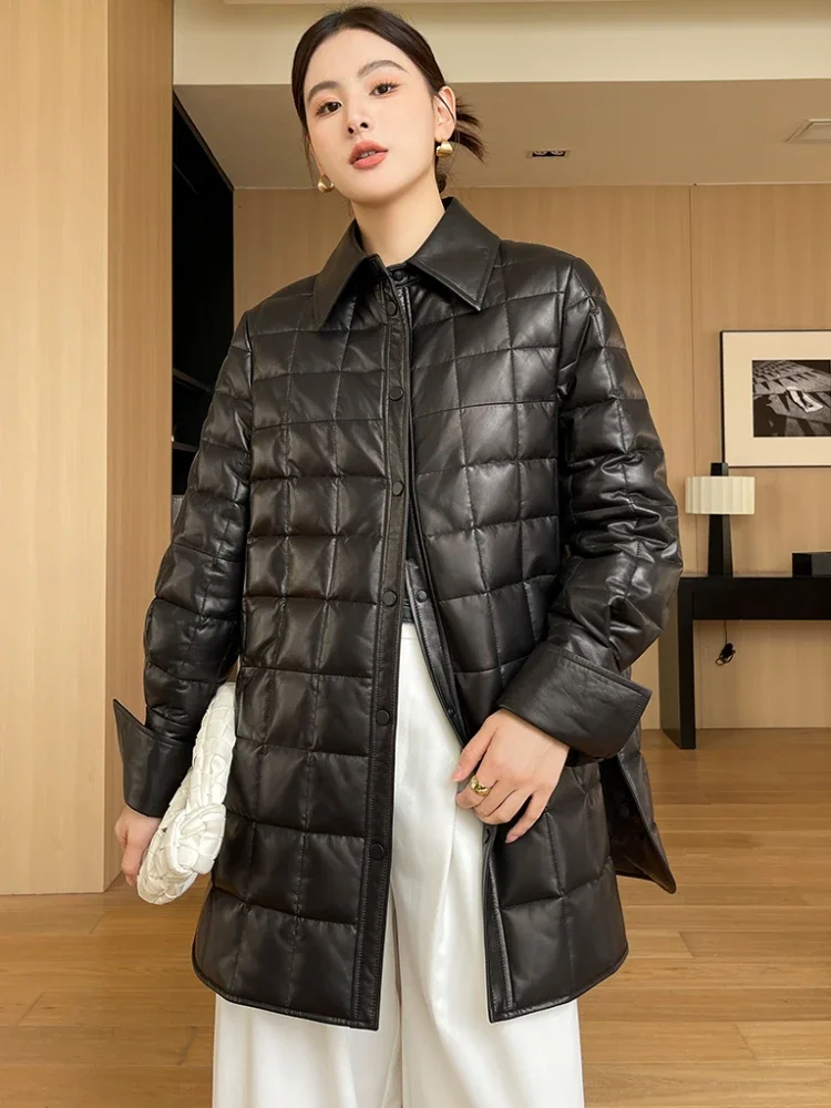 

Mid-length Genuine Leather Winter Jacket Women 2024 New Trend High-end Warm 90% White Goose Down Natural Sheepskin Coat