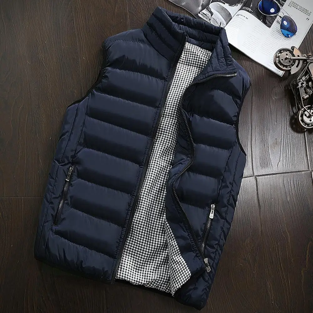 Men Winter Waistcoat Thick Padded Sleeveless Jacket Solid Mid-length Knitting Coat Padded Waistcoat Outdoor Quilted Men Vest