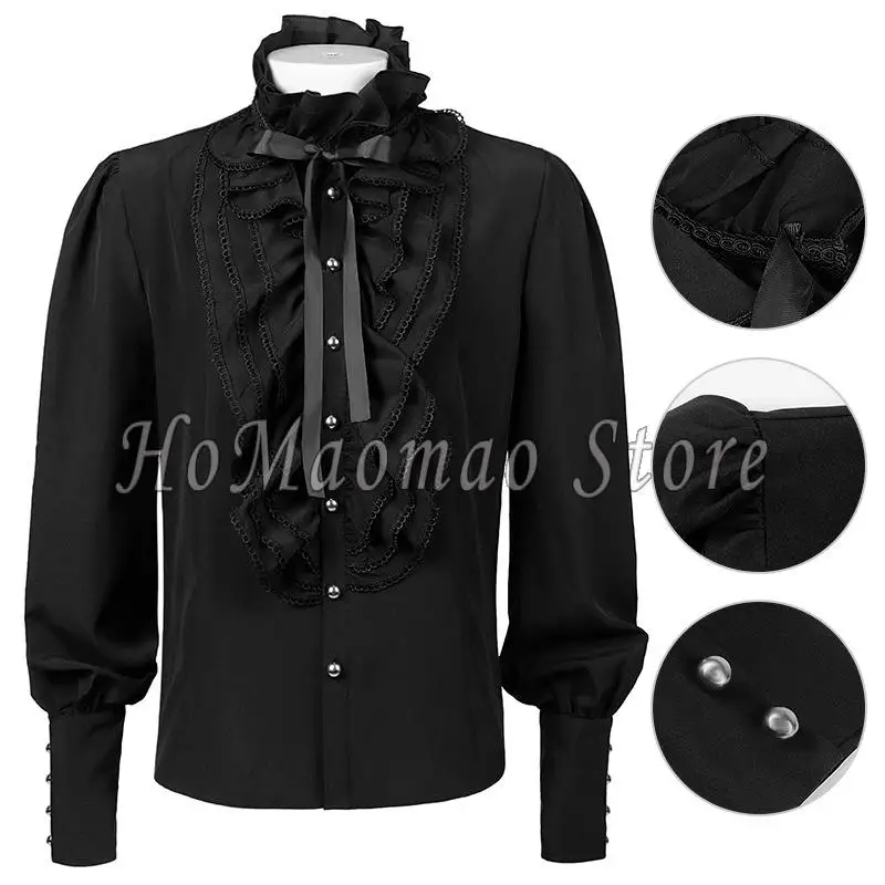 Kerst Rollenspel Middeleeuwse Vintage Piratenshirt Steampunk Kleding Gothic Top Victoriaanse Heren Kleding Heren Zwart Piraat