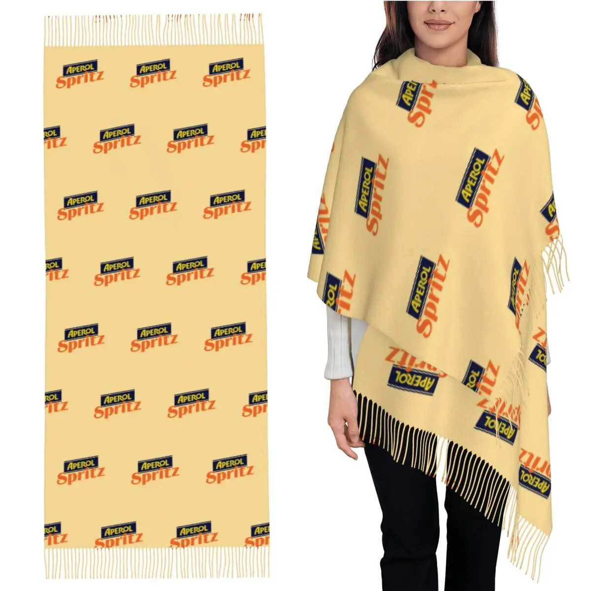 

Шарф Aperol Spritz, шарфы с кисточками для женщин, мягкие теплые шали и накидки, длинная осенне-зимняя шаль