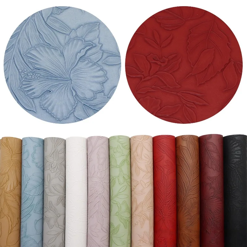 Matte PU No Adhesive Artificial Leather 3D Texture Flower Pattern Leather Fabric Patch Handmade Sewing for Bag Wallet Earring