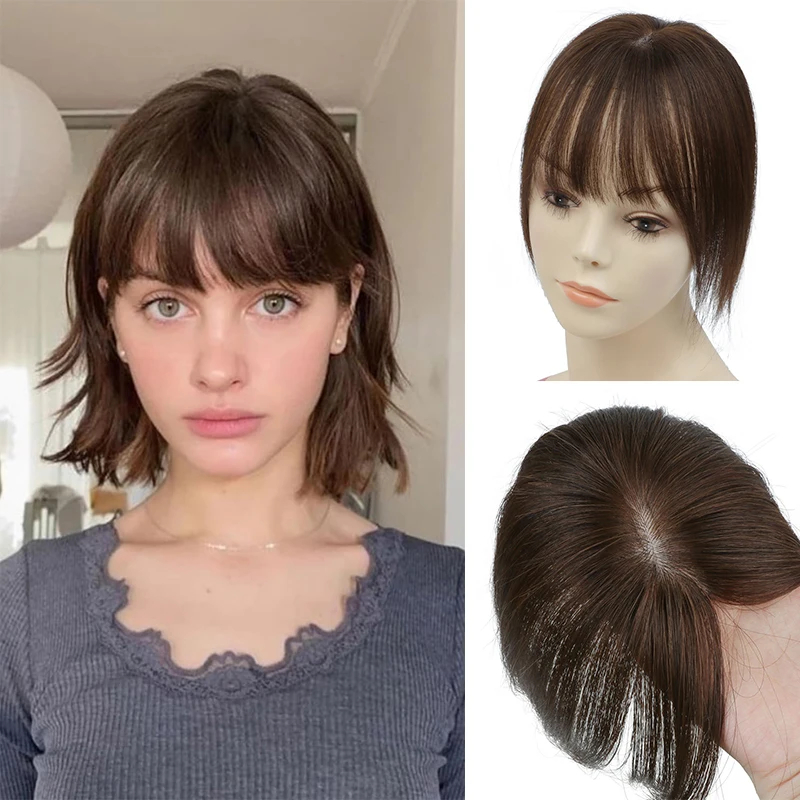 أغطية شعر بشري حقيقي للنساء يوميًا 360 درجة °   خصلات شعر ثلاثية الأبعاد مع غرة شعر رفيعة، 25، 30، 35 سم