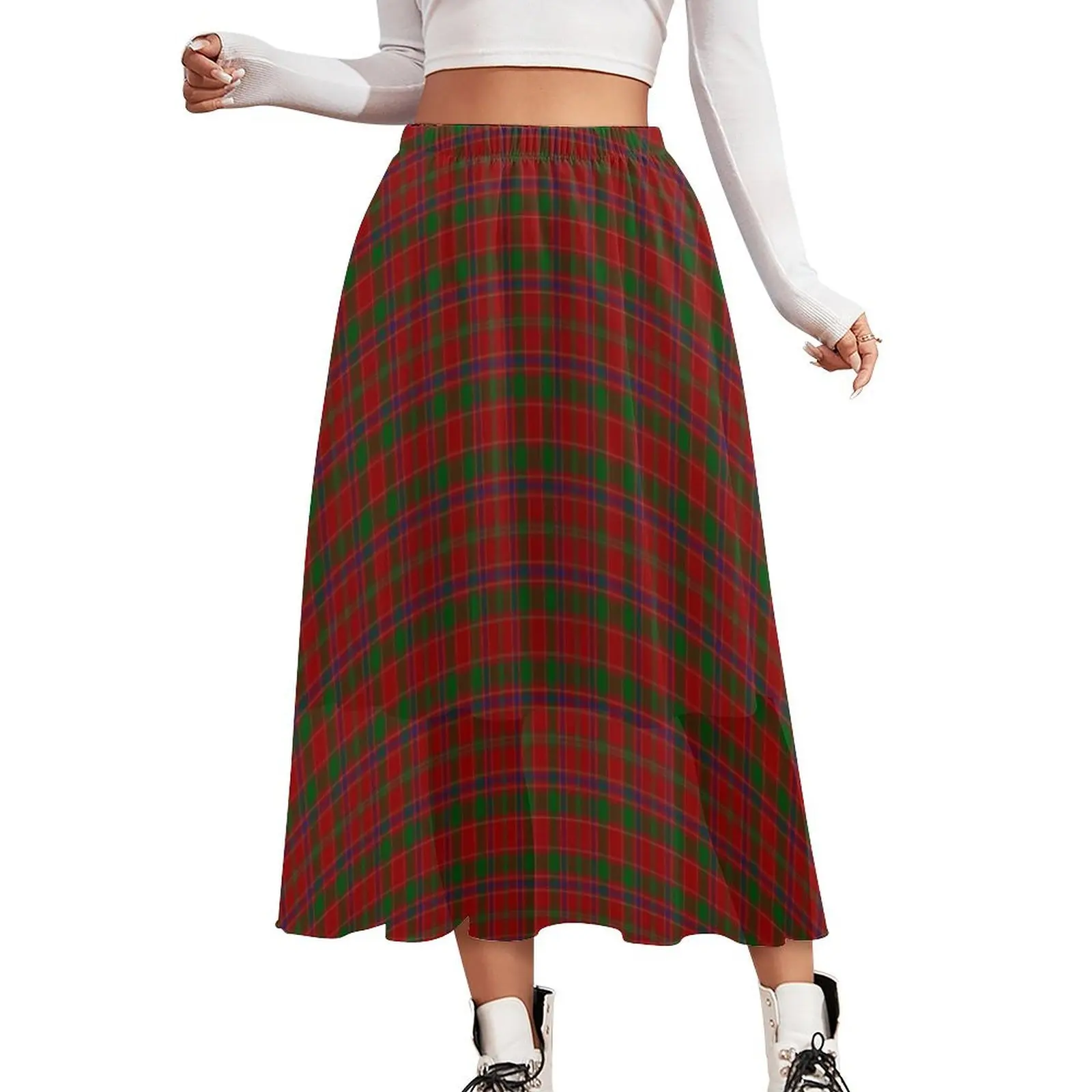 Vintage Plaid Skirt Green And Red Cute Boho Skirts Elastic Waist Graphic Streetwear A-line Skirt Big Size 2XL 3XL