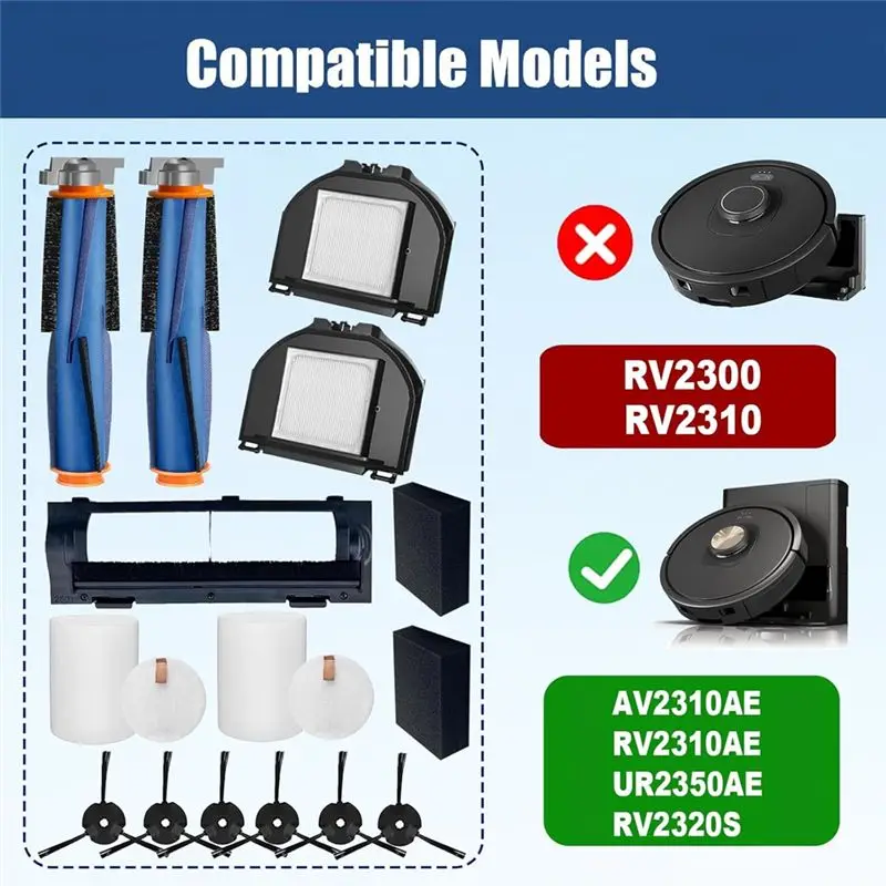 Replacement Parts For Shark AV2310AE/RV2310AE/RV2300S Matrix Robot Vacuum Cleaner Parts Main Side Brush HEPA Filters-Y48A