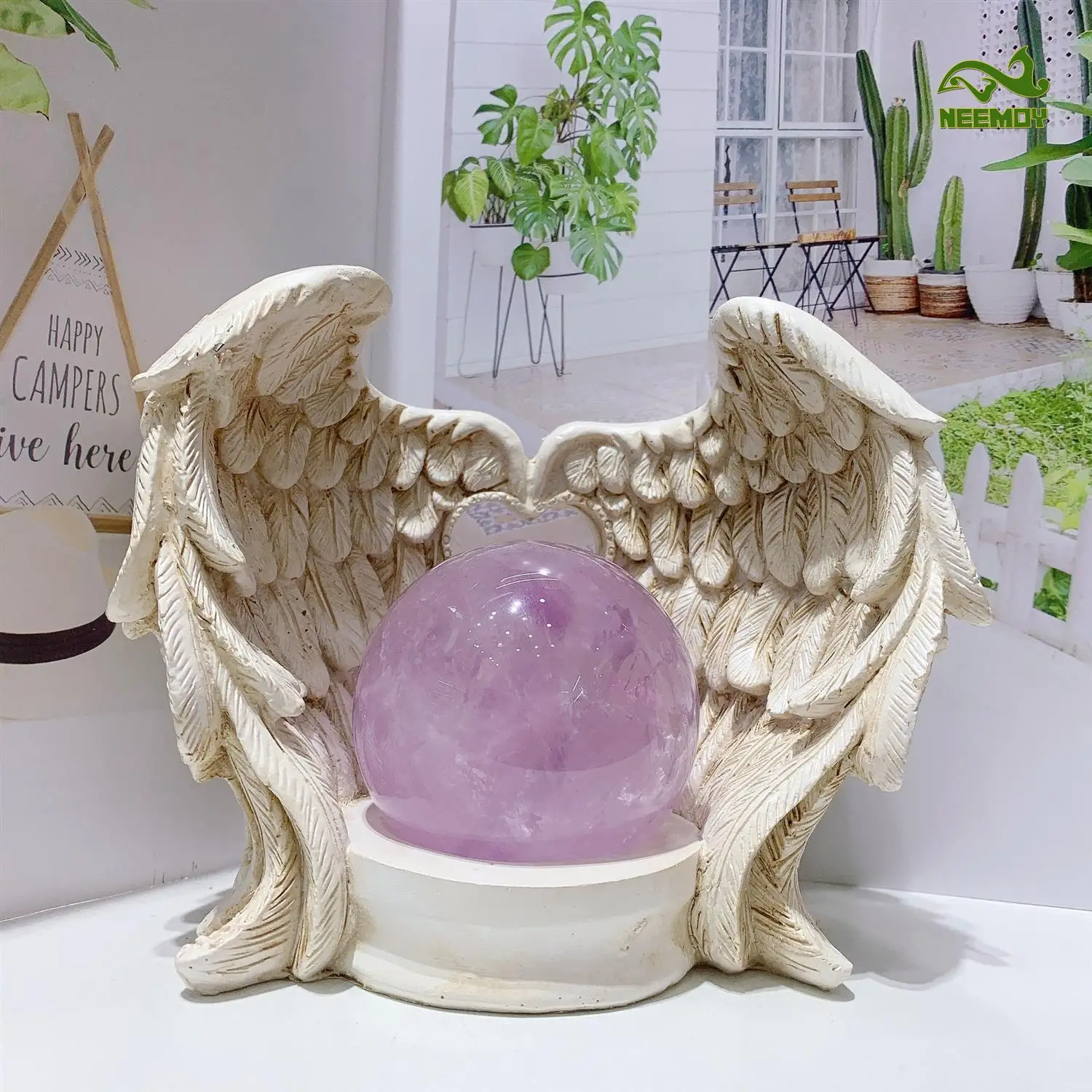 Love Feather Crystal Ball Base Angel Wings Crystal Ball Base Home Decoration Crystal Jade Base Resin Crafts Office Decoration