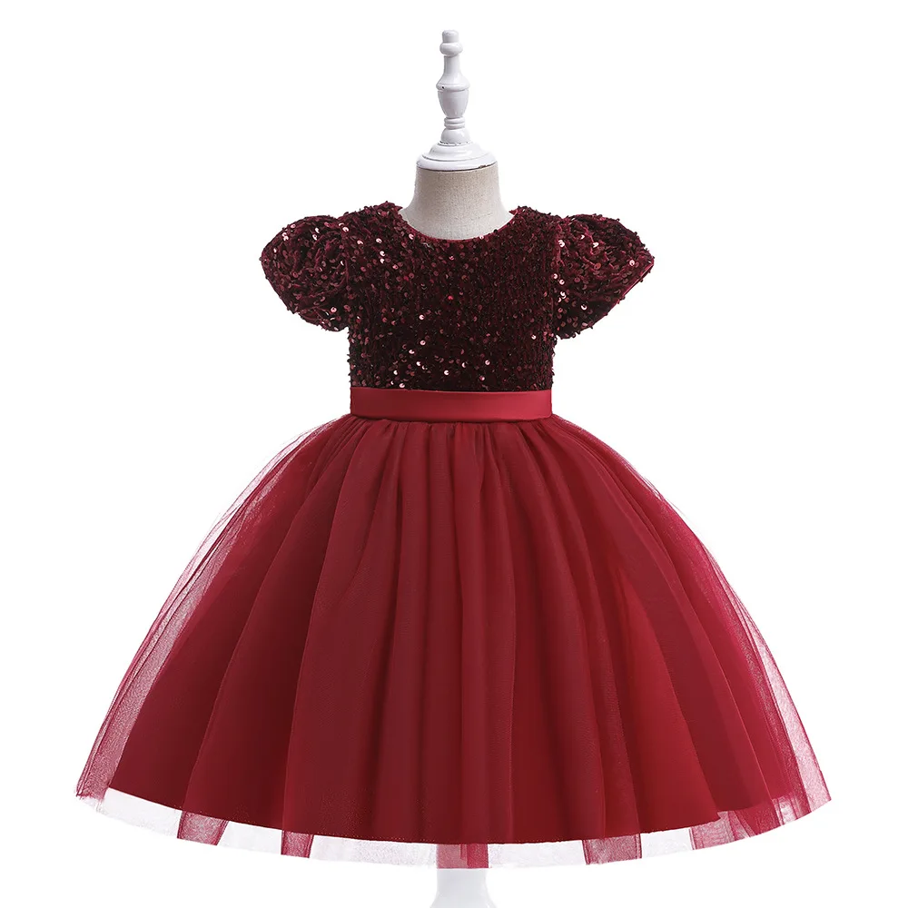 Charlotte Stylish Little Girls Sequined Flower Girl Birthday Party Formal Dress Girls Graduation Ceramony L5316Short Gown