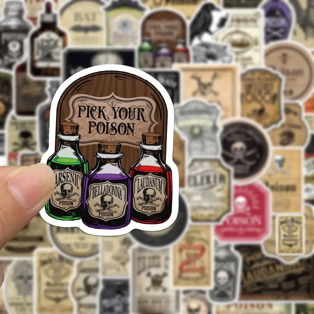 10/30/50pcs Retro Horror Skull Potion Label Cartoon Stickers Gothic Style Decals DIY Notebook Laptop Halloween Graffiti Sticker