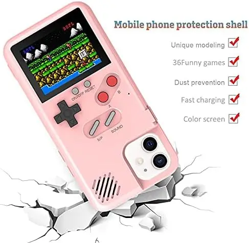 Gameboy Phone Case Game Console with 36 Classic Game Color Display Playable Video Games Phone Case for iPhone 13 12 11 14 ProMax