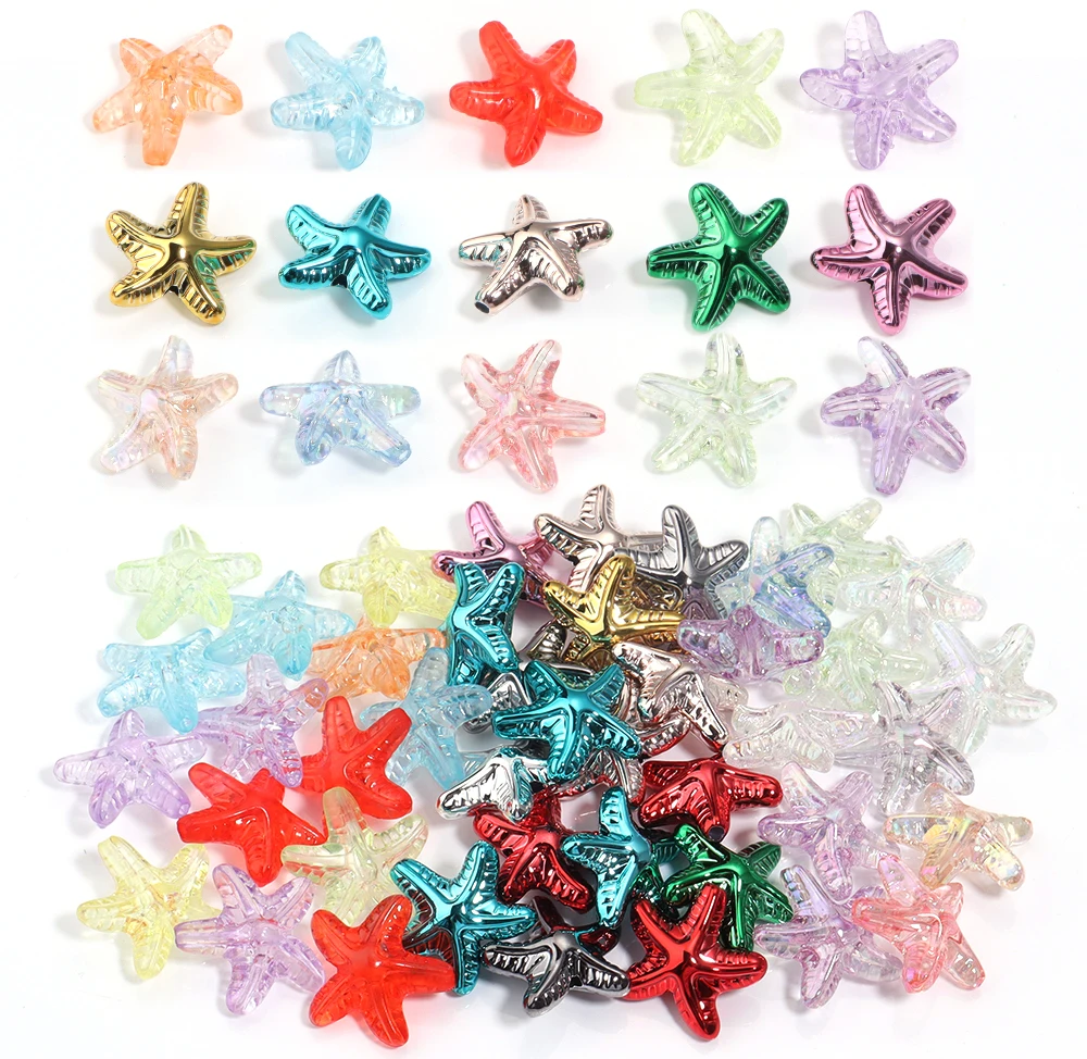 

20Pcs/Lot Multi Color Acrylic Beads Through-hole Small Starfish Beads Loose Spacer Beads DIY Craft Supplies Handmade Accessories