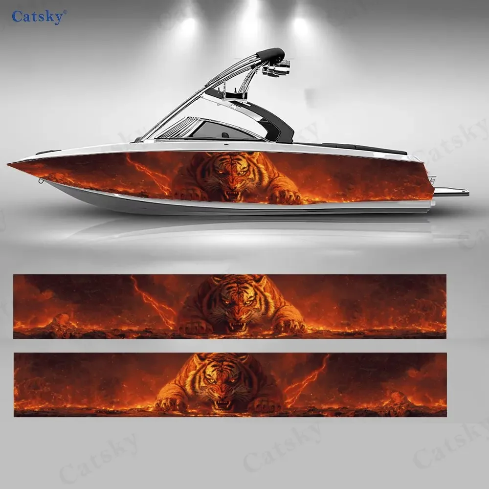 2Pcs Lava Battle Tiger Boat Stickers, PVC Waterproof Durable Vinyl Wrap Decals for Fishing Boats, Durable and Stylish Design