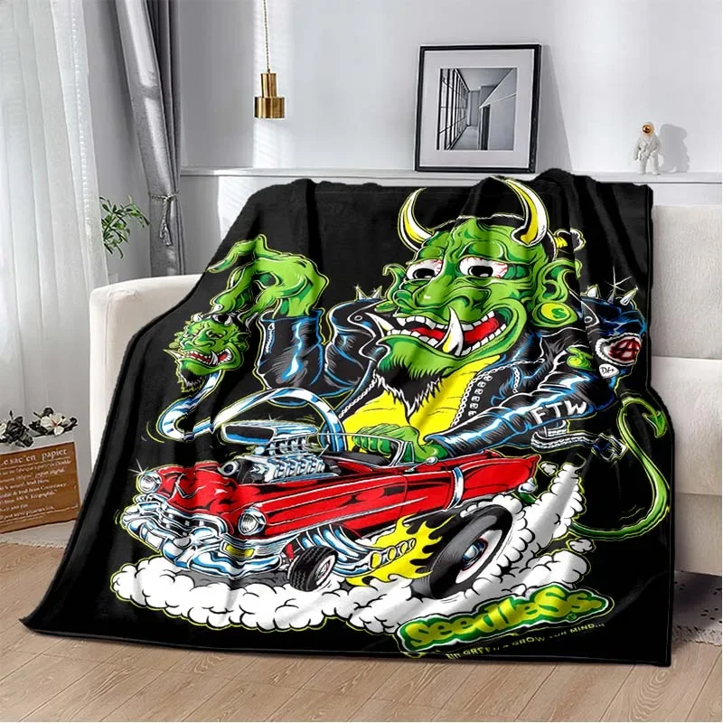 R-Rat Fink Logo Cartoon Flannel Soft Warm Blanket Retro Blanket Bed Bedroom Living Room Sofa Travel Picnic Blanket Birthday Gift