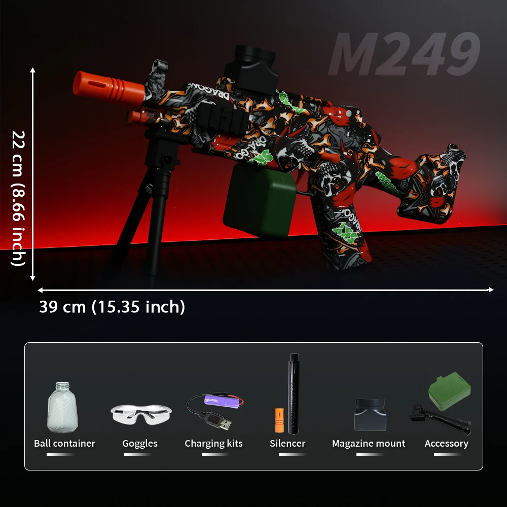 M249 เจลบอล Blaster ชุด-ชาร์จกลางแจ้ง COMBAT ของเล่นสําหรับวัยรุ่น 14 +, ของขวัญที่สมบูรณ์แบบสําหรับ Boys & Girls * ไม่รวมลูกปัดเจล