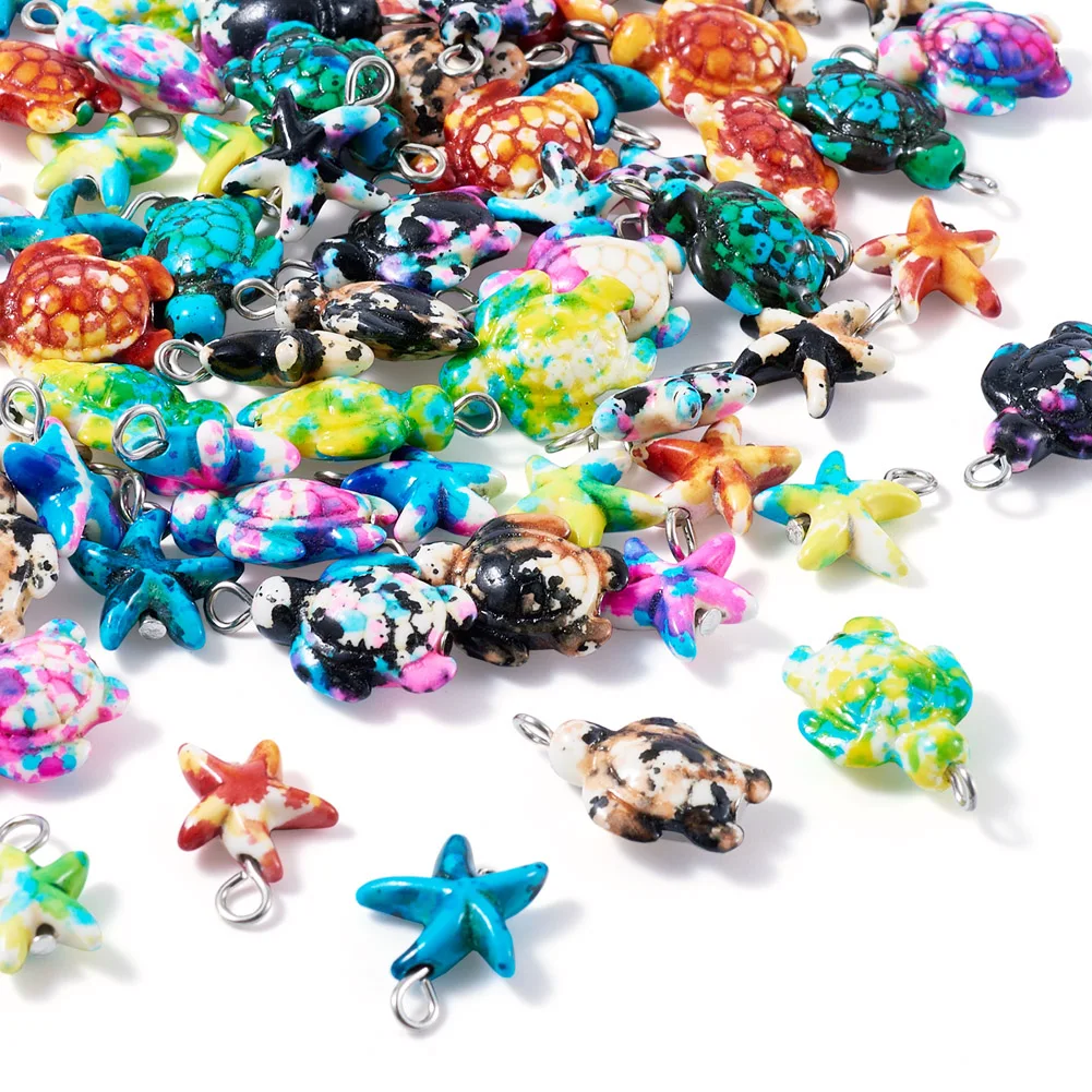 1Set Turtle Starfish Dyed Synthetic Turquoise Pendants Butterfly Animal Charms for Jewelry Making DIY Bracelets Crafts Decor