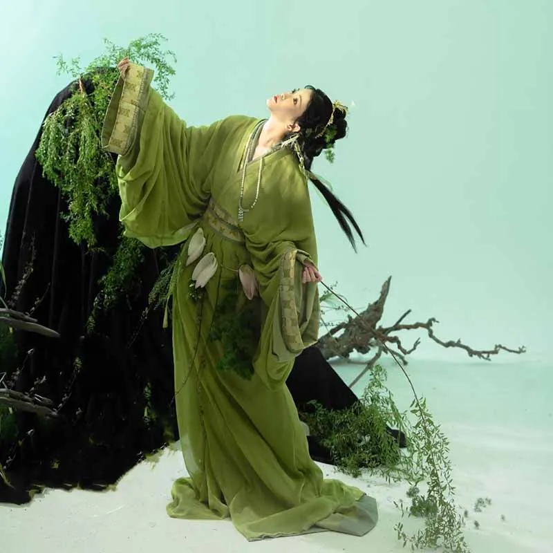 Vestido Hanfu para mujer, bata de guerra tradicional china Hanfu, disfraz de hada de Carnaval para mujer, vestido Hanfu verde de talla grande