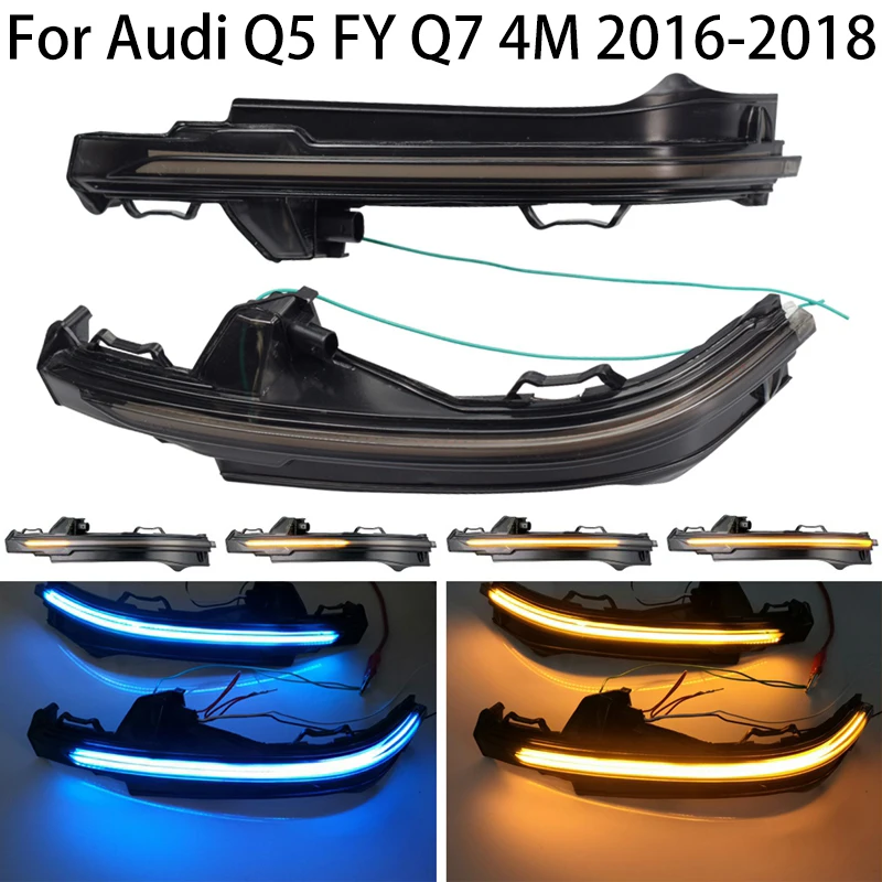 

For 2016 2017 Audi Q5 2018 2019 Q7 LED Dynamic Car Side Mirror Blinker Turn Signal Lights indicator bulbs lamp Yellow Blue Style