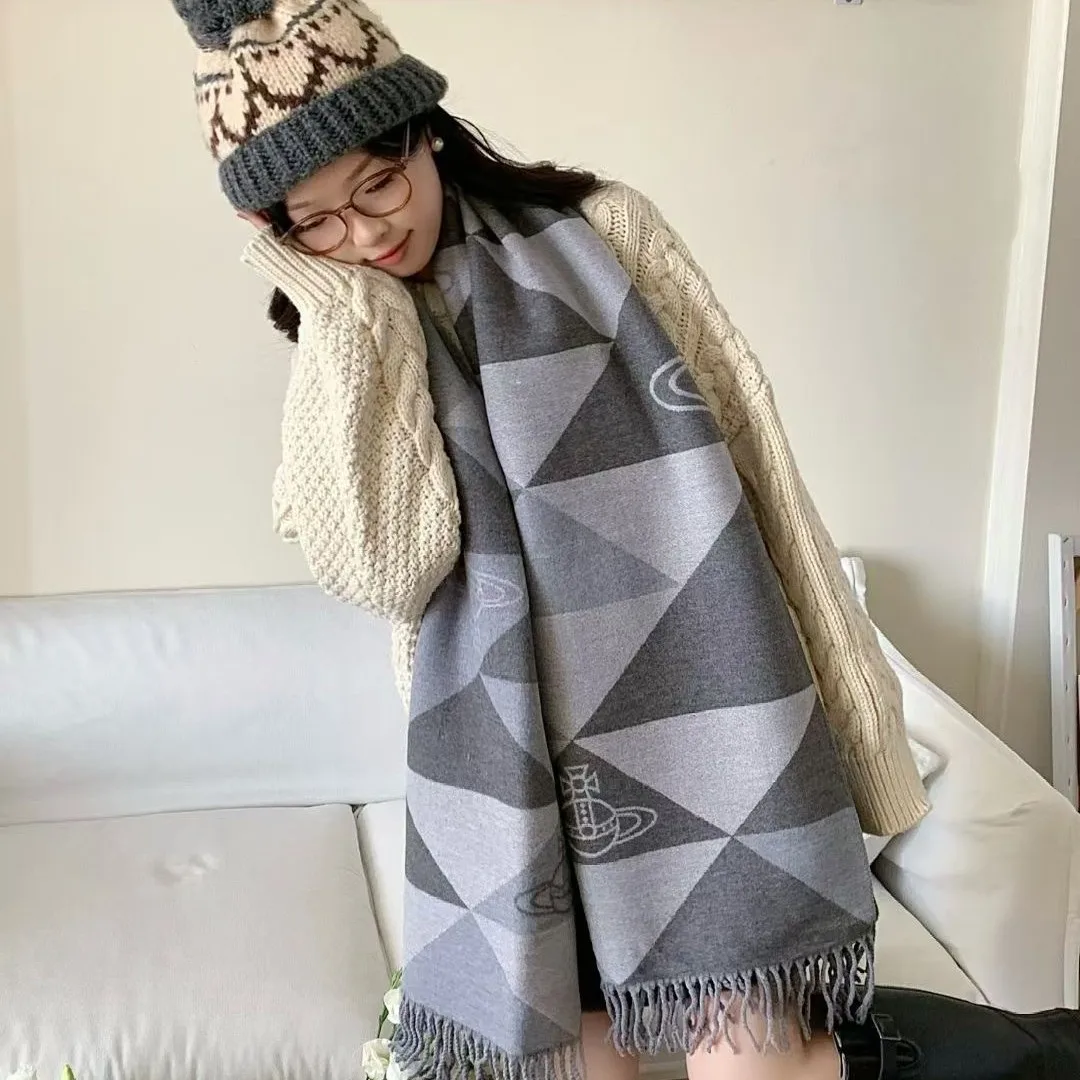 

Viral 2025 Saturn Scarf, Light Luxury Soft Faux Cashmere Wrap, Women's Winter Warm Knitted Stole with Long Fringe, Boho Chic