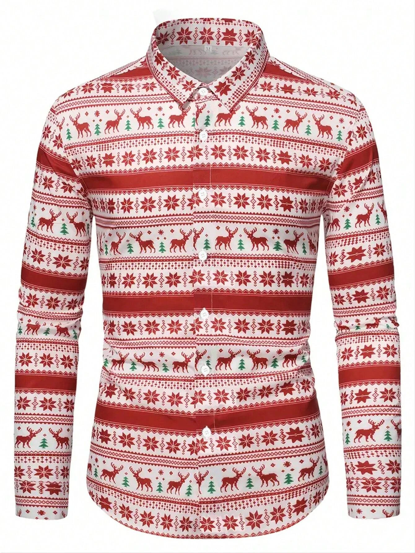 Men's Christmas themed 3D printed elk pattern lapel long-sleeved shirt with Christmas elements and casual business style