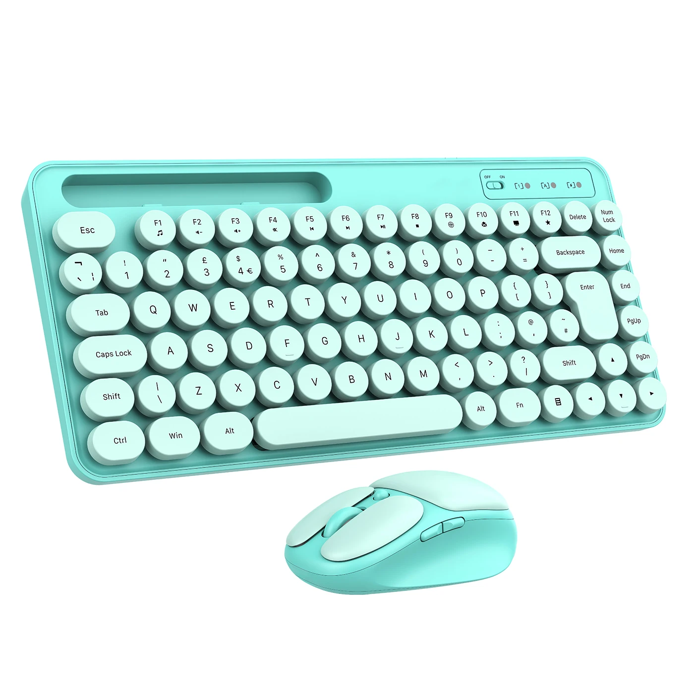 Mini Cute Wireless Keyboard And Mouse Combo Round Keycap Kids Colorful Keyboard With Phone Tablet Holder For Laptop