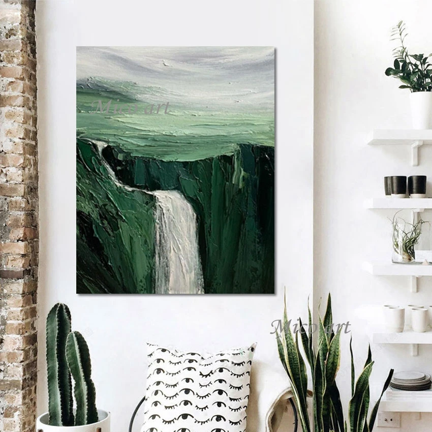 3d Beautiful Picture Scenery Waterfall Abstract Canvas Painting Art Green White Texture Wall Unframed Home Decoration Pieces