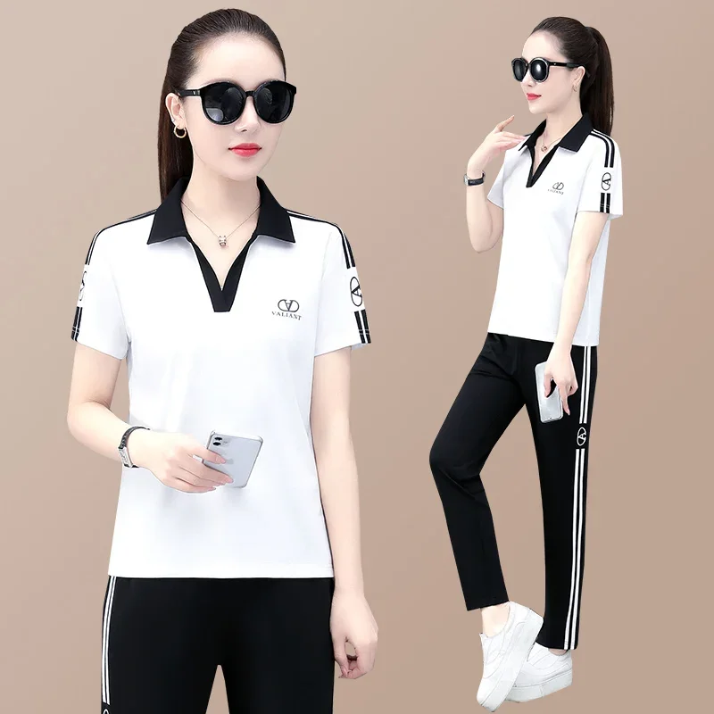 

Summer Women's Short-sleeved Sports Suit Two Piece Sets Womens Outifits Clothes Elegant Casual Set Shirts and Pants Outfit