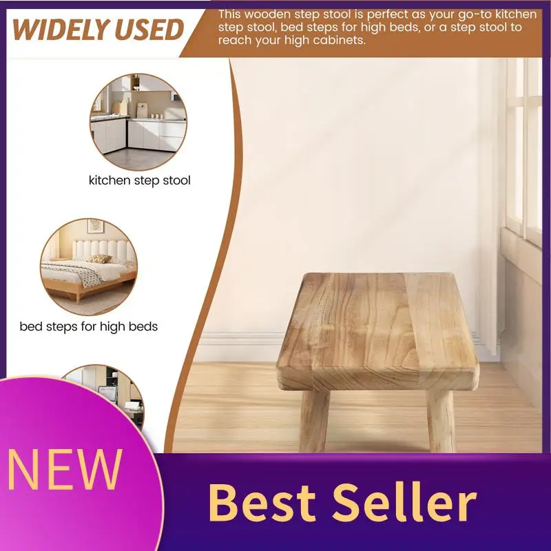 

ABHI-High Beds Wooden Step Stool Solid Wood Small Stool Kitchen Living Room Closet Durable Sturdy Rustic And Retro Design