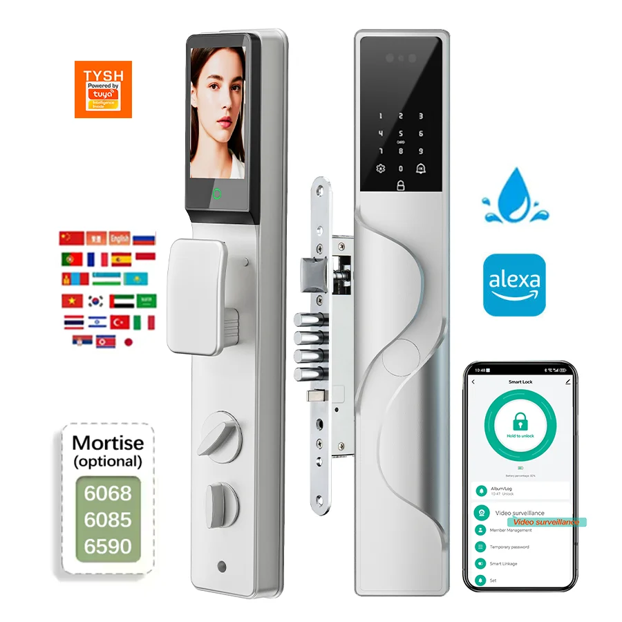 

STLF Waterproof Israel Mortise Face Fingerprint Locks Tuya App Wifi Card Digital Door Video Surveillance Smart Door Lock