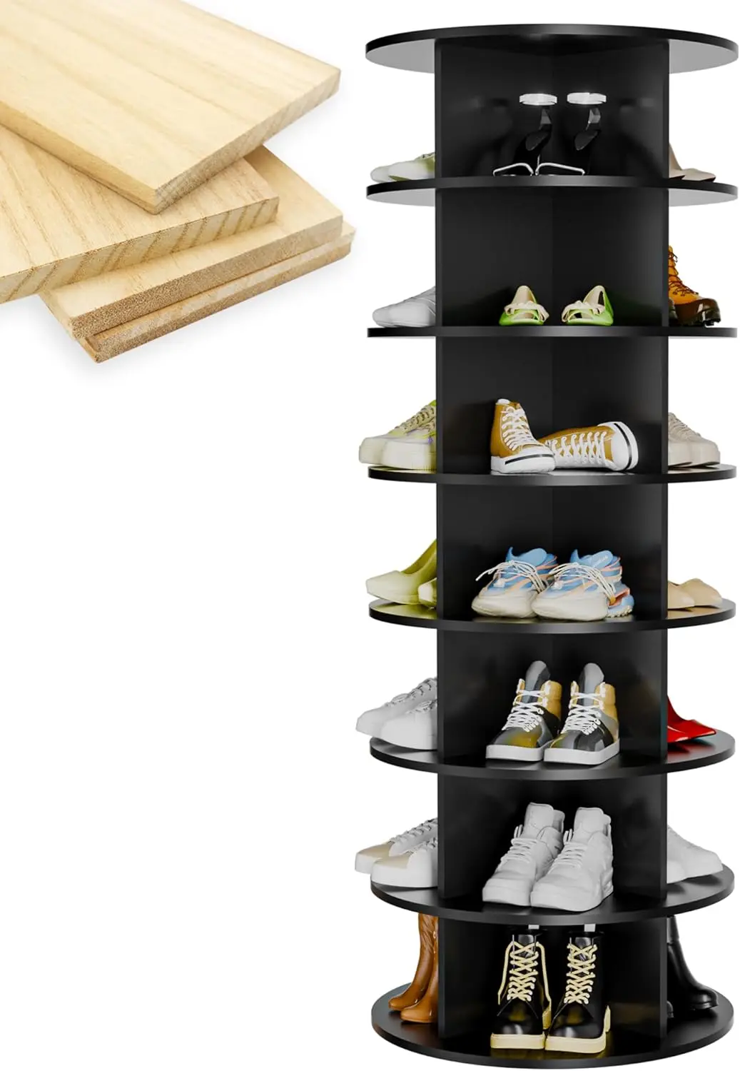 Rotating Shoe Rack Tower, 7-Tier Spinning Rack, Free Standing 360° Revolving Shoe Organizer, Lazy Susan Rack( Black)