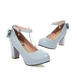 Meisjes Hoge Hak Schoenen Mary Janes Lolita Vrouwen Platform Pompen Schoenen Mode Strik Bruiloft Prinses Schoenen Roze Maat 31-43