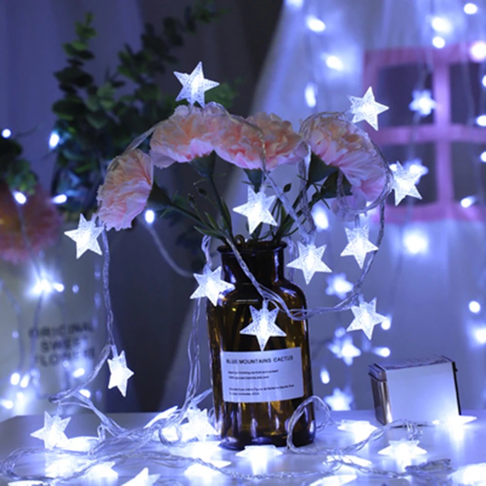 Guirnalda de luces LED con forma de estrella, guirnalda de luces navideñas con USB/batería para fiesta, boda, hogar, decoración de Patio al aire libre