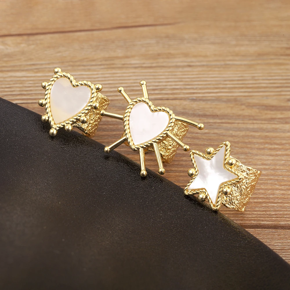 Nidin New Creative Design Heart/Star Shape Open Rings Adjustable 3 Styles For Women Aesthetic Lucky Finger Jewelry Party Gifts