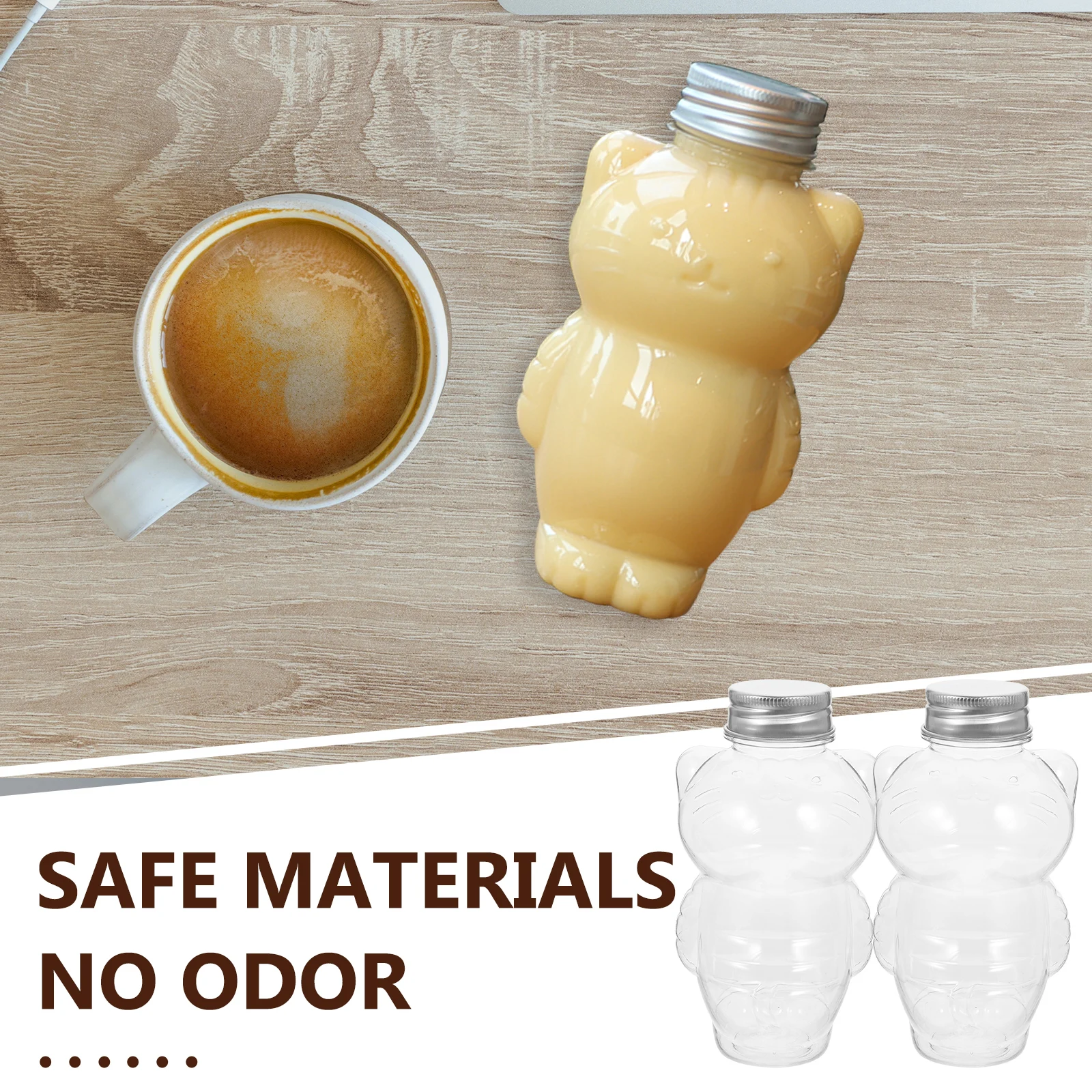 

10 Pcs Cat Shaped Empty Bottles Reusable Transparent PET Plastic Milk Juice Yogurt Containers Portable Safe Sealed Lid
