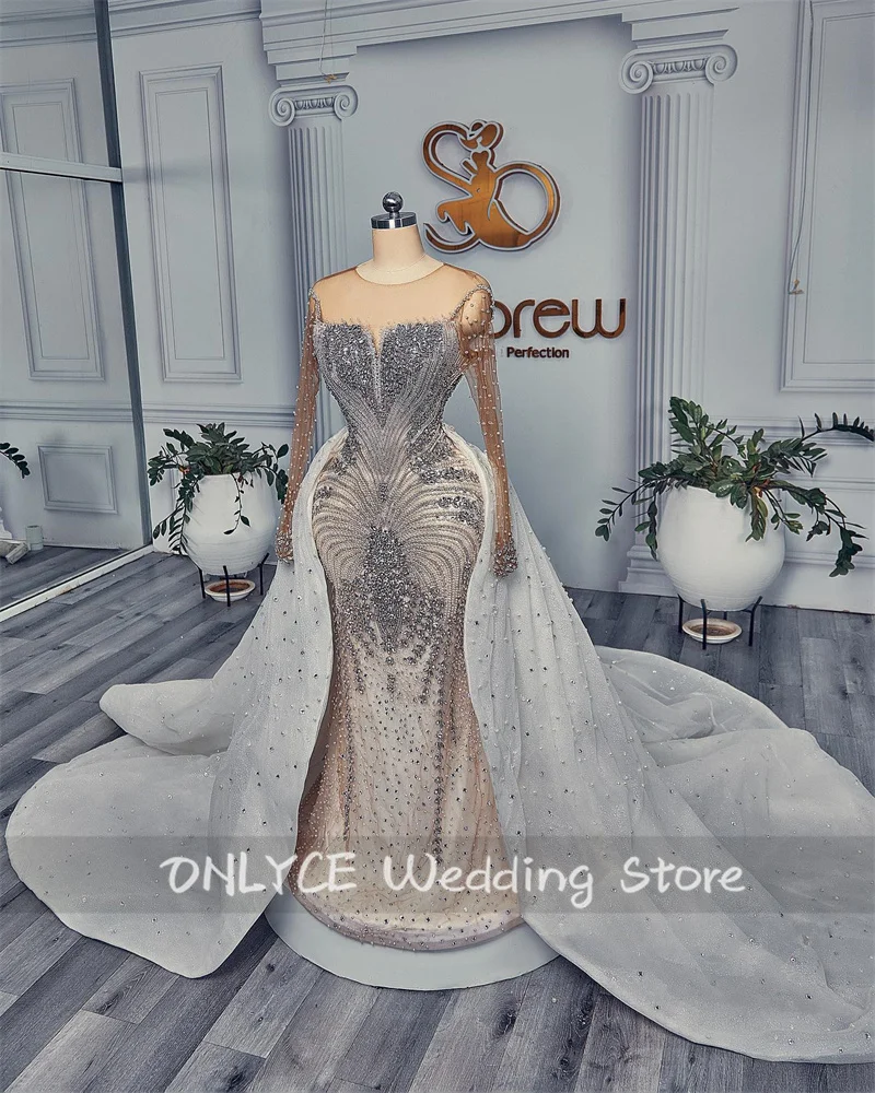 Luxury Mermaid Wedding Dresses With Detachable Train Crystal Beaded Diamonds Pearls 2023 New Design Bride Gowns Custom Made