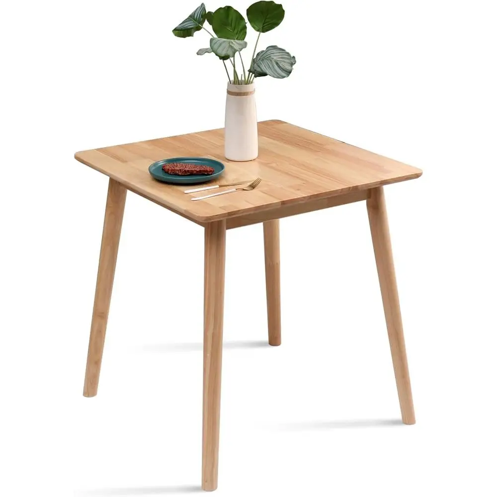 

Small Square Dining Table for 2, Space-Saving Natural Kitchen Dinner Table Rustic Wood Mid Century Modern Table with Solid Wood