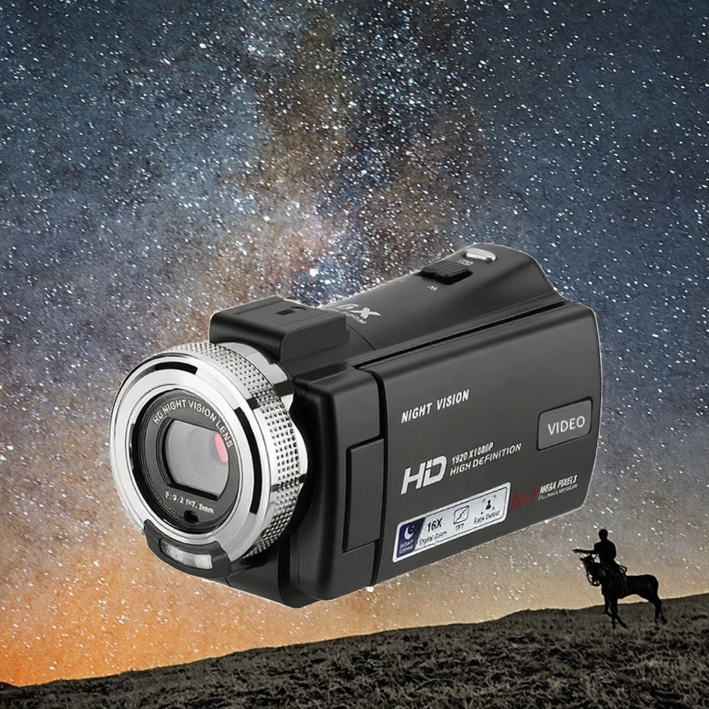 Professional 1080P Digital Camcorder with Night Vision for Live Streaming Features CMOS Sensor and SD Card Compatibility