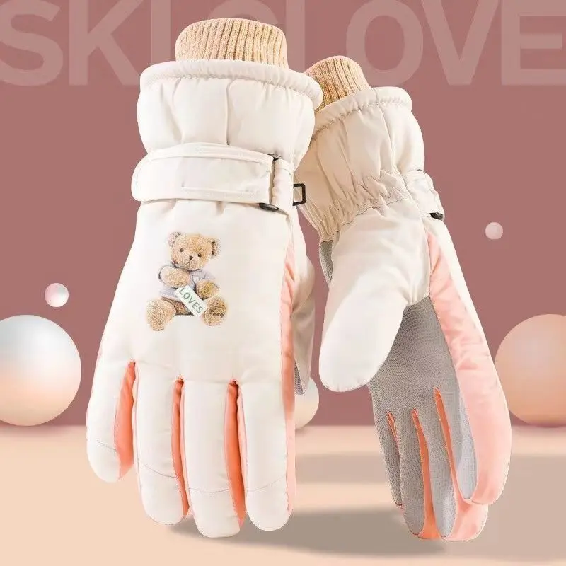 Women's Winter Gloves Women Warm Thicken Ski Winter Work Gloves Reinforced Windproof Waterproof Outdoor Cycling Gloves Ladies