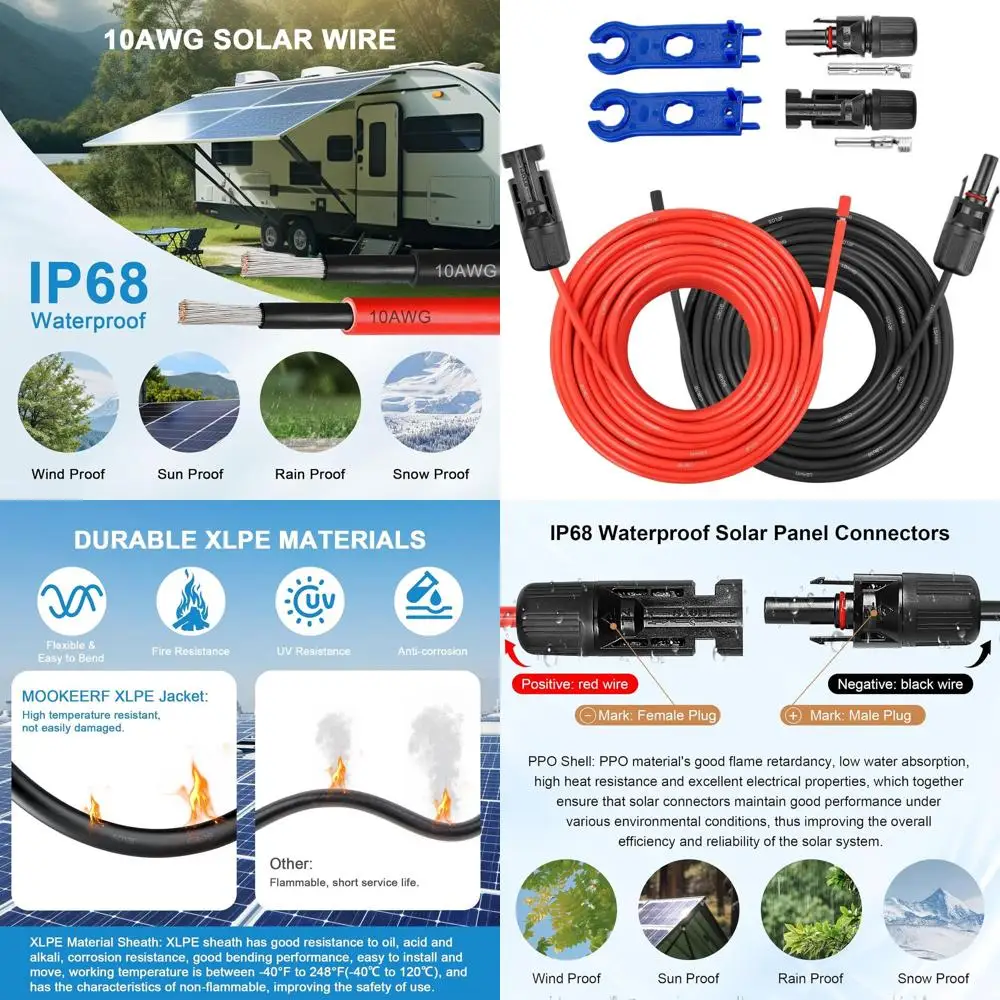 

Кабель-удлинитель 10AWG - 100 футов, солнечный провод с водонепроницаемыми разъемами и комплектом адаптеров для солнечных панелей, автодомов, домов, лодок (100 футов)