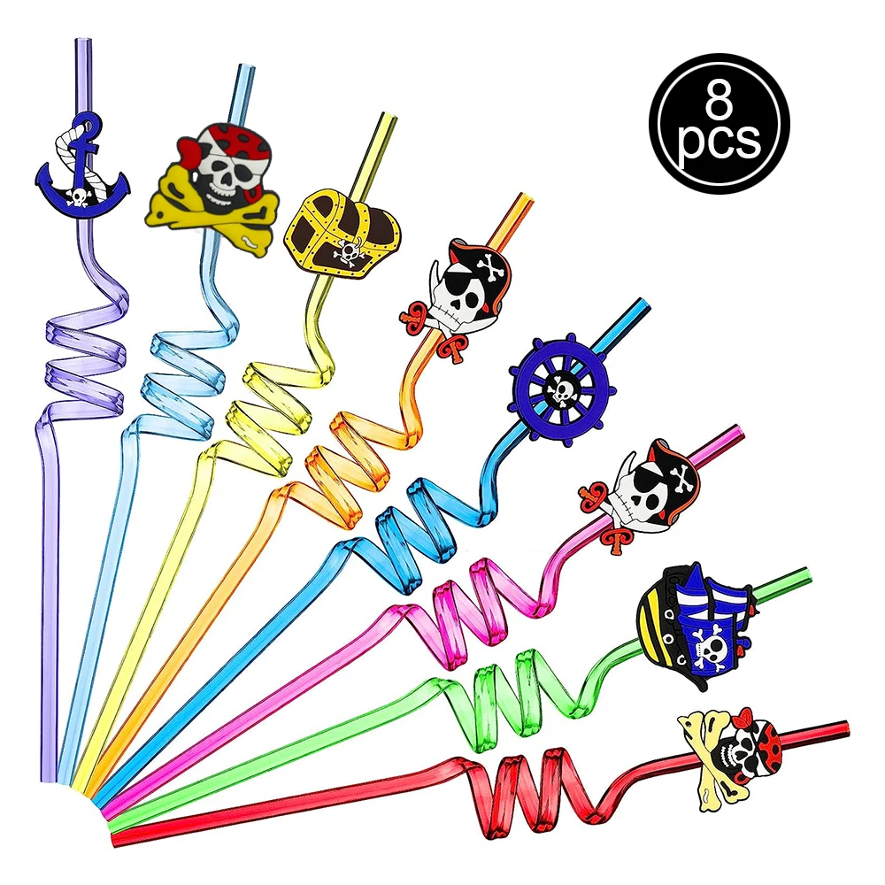 Pirate Party Favors Pirate Silicone Keychains Wristband Bracelets Rings Tattoos Straws Pirate Birthday Party Goodies Bag Fillers