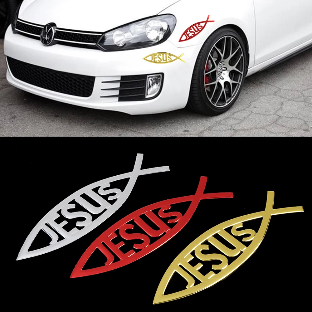 1 Pc New 3D Christian Jesus Fish Symbol Logo Car Emblem Badge Sticker Decal Universal Auto Exterior Accessories