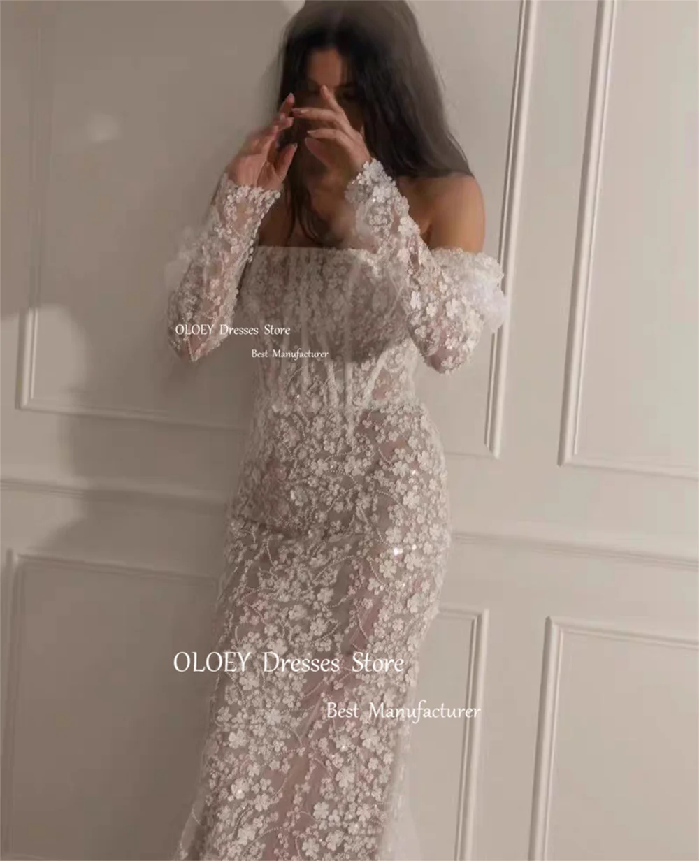 OLOEY Exquisite Mermaid Lace Wedding Dresses Square Collar Long Sleeves Bridal Gowns Robe De Marriage Floor Length Custom Made