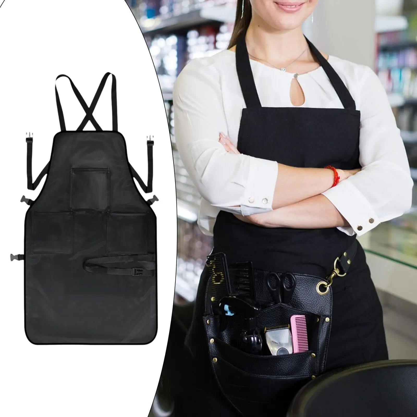 Hairdressing Apron Kitchen Apron for Men Adjustable Apron with Pockets Bib Apron